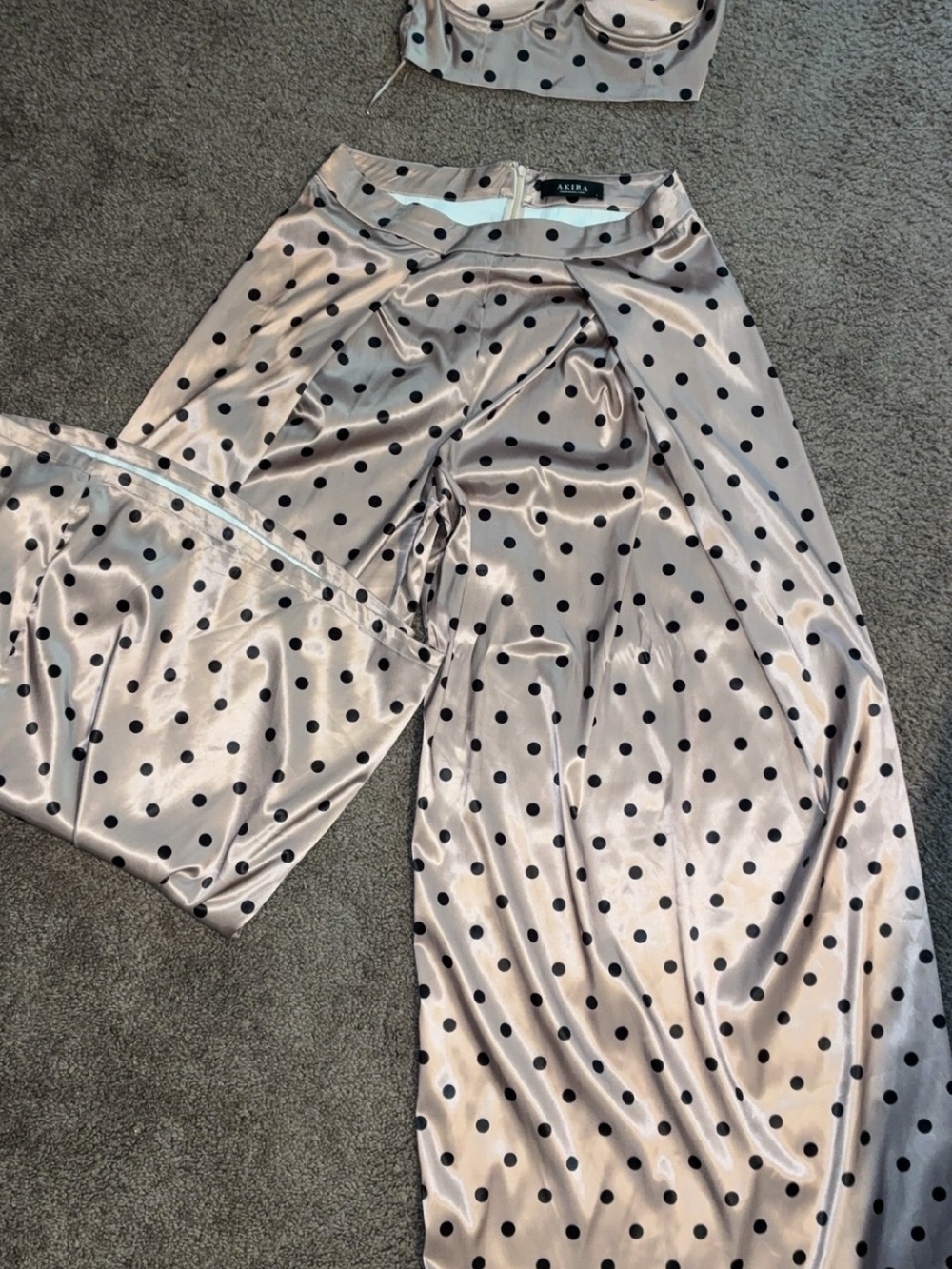 AKIRA Blush Satin Polka Dot Wide-Leg Pants